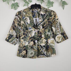 Walking Art Australia Size 6 Green Floral Boho 3/4 Sleeve Stretch Pleats Jacket